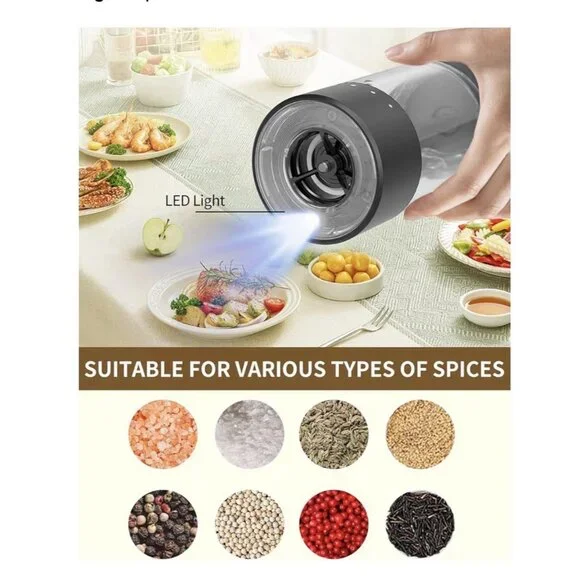 Electric Salt & Pepper Grinder Set Rechargeable Salt and Pepper Mills W 6 Level - Picture 3 of 10